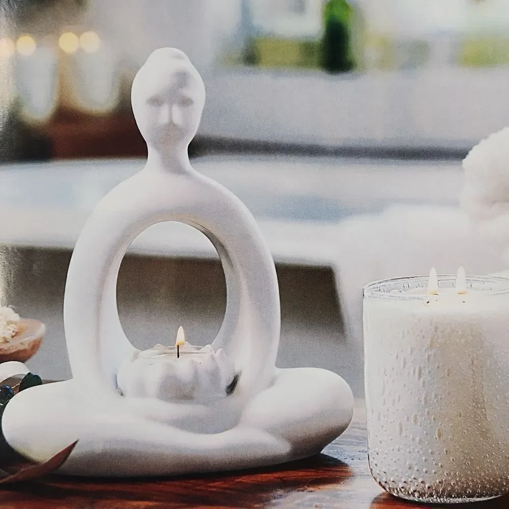 🩵NIB PartyLite White Zen Incense & Tealight Candle Holder